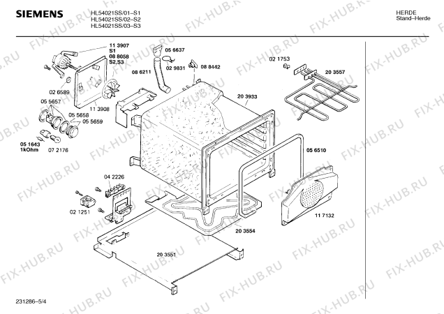 Взрыв-схема плиты (духовки) Siemens HL54021SS - Схема узла 04