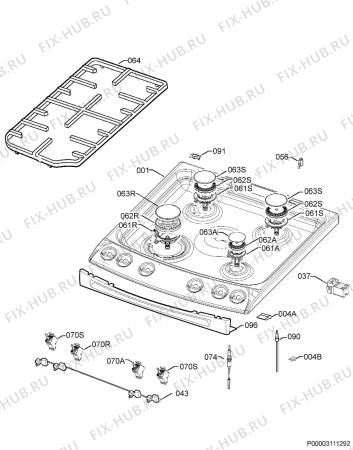 Взрыв-схема плиты (духовки) Zanussi ZCG63040XA - Схема узла Hob