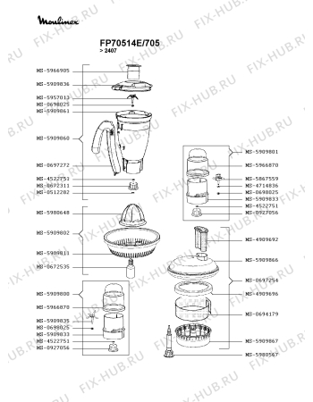 Взрыв-схема кухонного комбайна Moulinex FP70514E/705 - Схема узла YP003254.2P2
