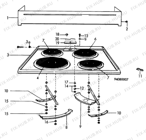 Взрыв-схема комплектующей Electrolux CF272 - Схема узла H10 Hob