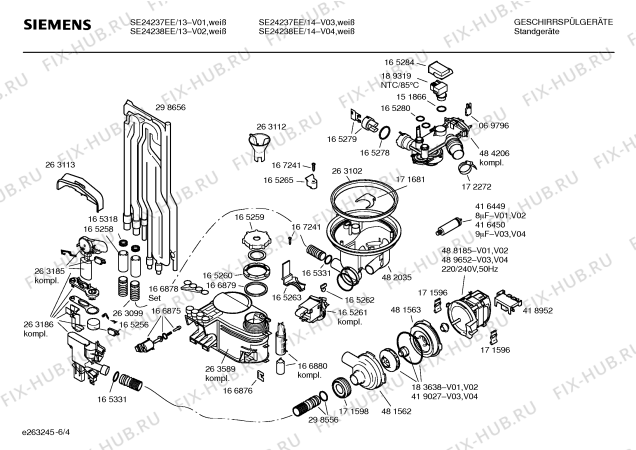 Схема №4 SE25239EU с изображением Инструкция по установке и эксплуатации для посудомойки Siemens 00529118