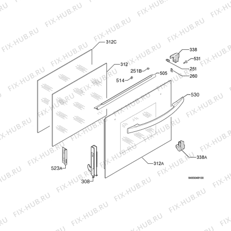 Взрыв-схема плиты (духовки) Electrolux EOB6790X-A - Схема узла Door 003