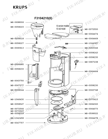 Взрыв-схема кофеварки (кофемашины) Krups F3104210(0) - Схема узла OP001636.8P2