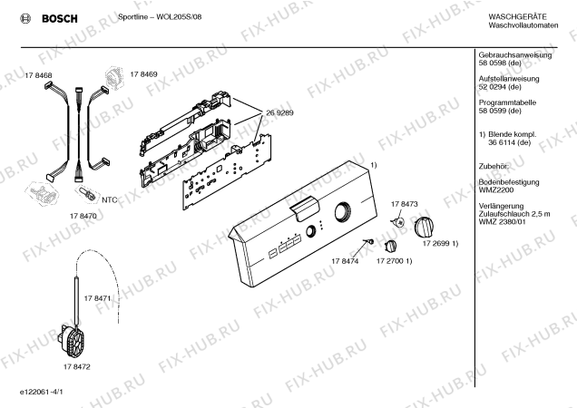 Схема №2 WOL205S sportline с изображением Таблица программ для стиралки Bosch 00580599