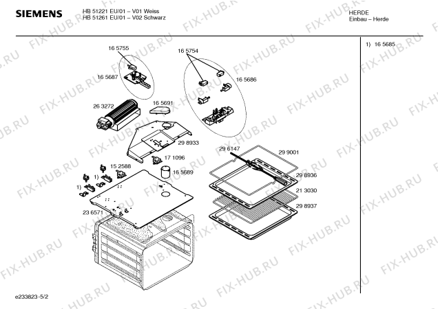 Схема №1 HB53261EU с изображением Верхняя часть корпуса для плиты (духовки) Bosch 00298931