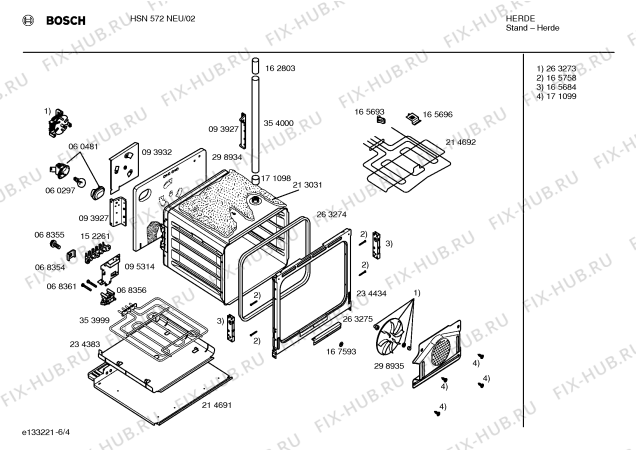 Взрыв-схема плиты (духовки) Bosch HSN572NEU - Схема узла 04