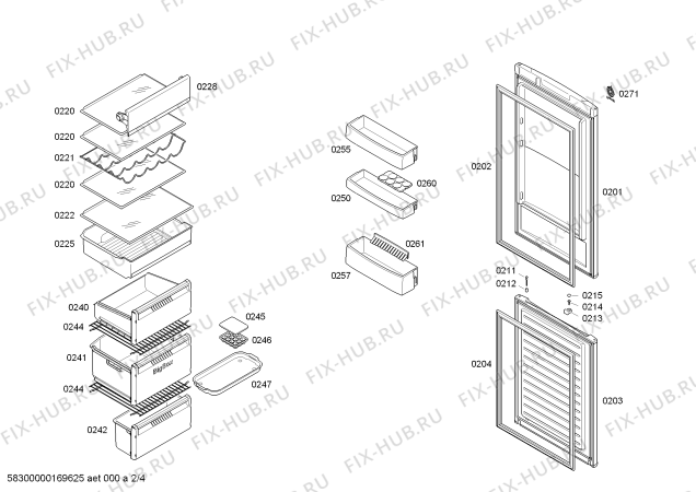 Схема №4 3KFI7861 с изображением Дверь морозильной камеры для холодильной камеры Bosch 00713868