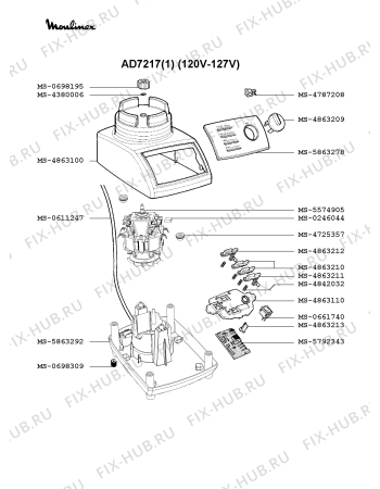 Взрыв-схема блендера (миксера) Moulinex AD7217(1) - Схема узла ZP001173.5P2