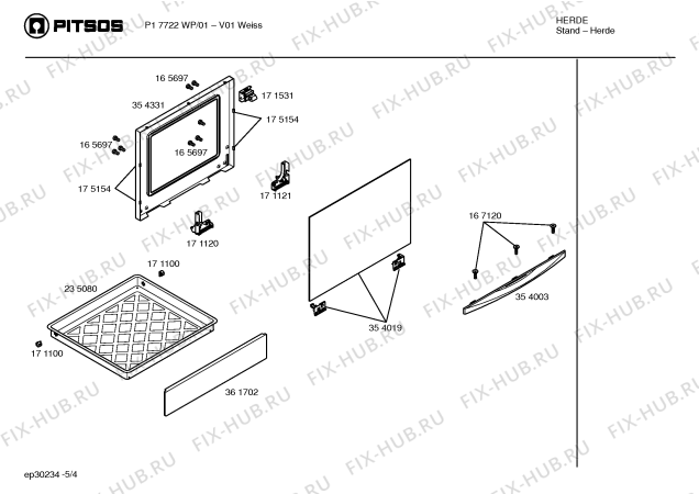 Взрыв-схема плиты (духовки) Pitsos P17722WP - Схема узла 04