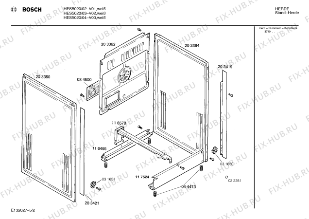 Схема №4 HES5020 с изображением Панель для духового шкафа Bosch 00286804