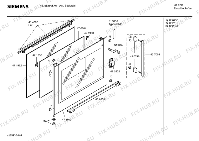 Взрыв-схема плиты (духовки) Siemens HB33L550S - Схема узла 04