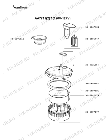 Взрыв-схема кухонного комбайна Moulinex AA7711(2) - Схема узла 6P000238.2P3