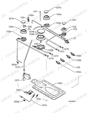 Взрыв-схема плиты (духовки) Zoppas PX95AS - Схема узла Functional parts 267