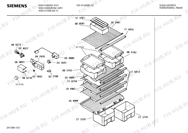 Взрыв-схема холодильника Siemens KS41U00GR - Схема узла 03