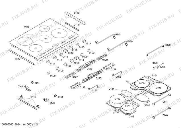Схема №1 EX706502E с изображением Планка для плиты (духовки) Siemens 00219009