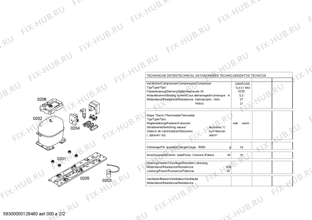 Схема №2 KT14RV21FF с изображением Компрессор для холодильника Bosch 00144481