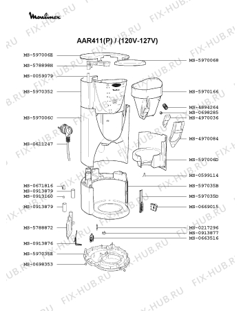 Взрыв-схема кофеварки (кофемашины) Moulinex AAR411(P) - Схема узла ZP001400.3P2