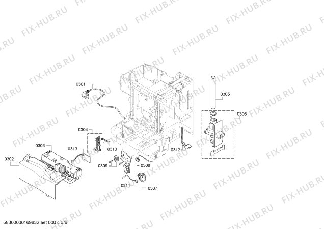 Схема №3 TES50628RW VeroCafe LattePro с изображением Передняя часть корпуса для электрокофеварки Bosch 00707103