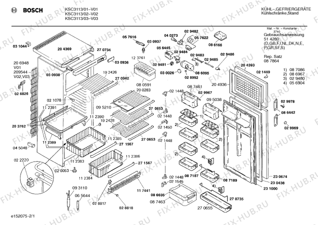 Схема №1 KSC3113 с изображением Ремкомплект для холодильной камеры Siemens 00087864
