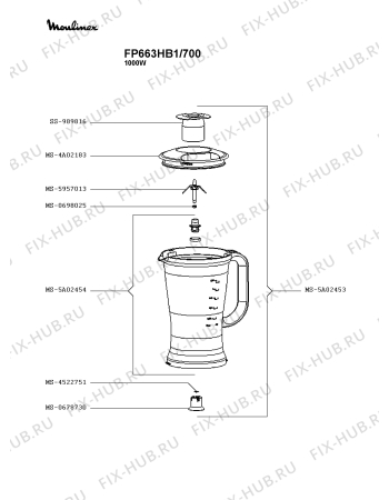 Взрыв-схема кухонного комбайна Moulinex FP663HB1/700 - Схема узла XP004107.3P3