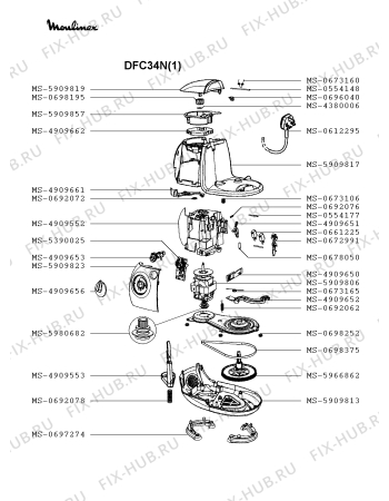 Взрыв-схема кухонного комбайна Moulinex DFC34N(1) - Схема узла MP002752.6P3