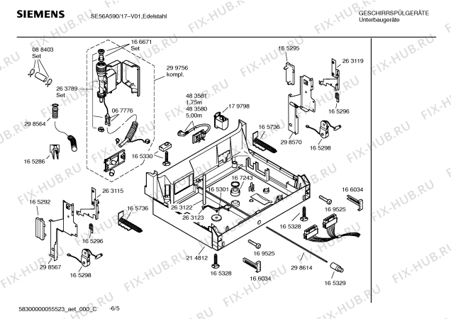 Взрыв-схема посудомоечной машины Siemens SE56A590 - Схема узла 05