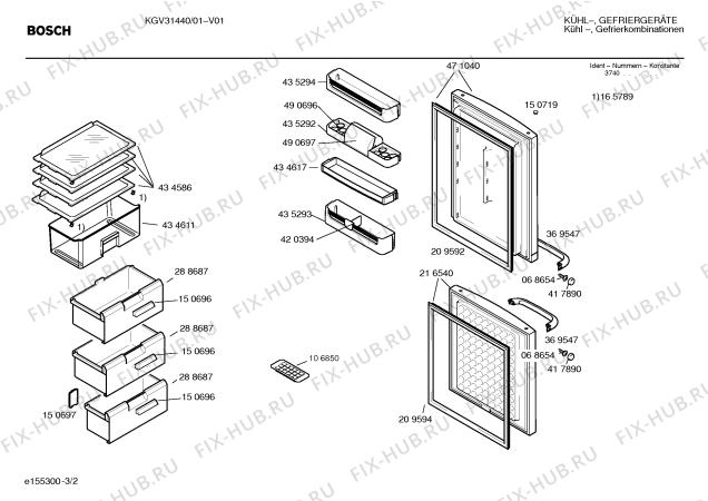 Взрыв-схема холодильника Bosch KGV31440 - Схема узла 02