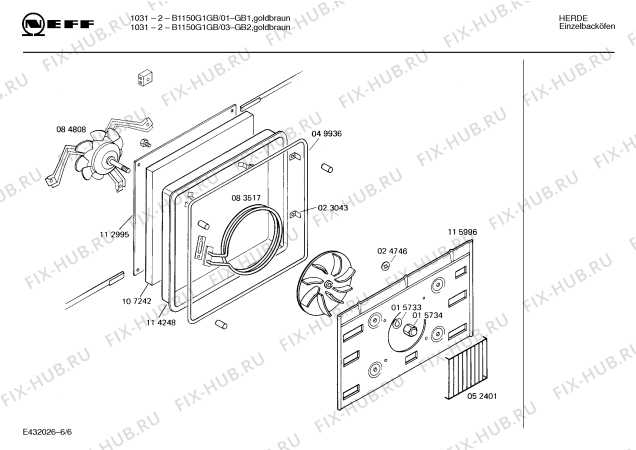 Взрыв-схема плиты (духовки) Neff B1150G1GB 10312 - Схема узла 06