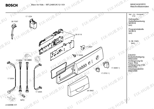Схема №4 WFL246KUK Maxx for Kids с изображением Инструкция по установке и эксплуатации для стиралки Bosch 00580918