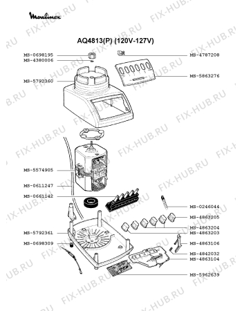 Взрыв-схема блендера (миксера) Moulinex AQ4813(P) - Схема узла 1P001231.3P2