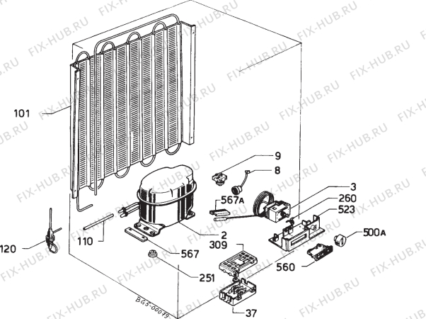 Взрыв-схема холодильника Rex RV1300PR - Схема узла Refrigerator cooling system