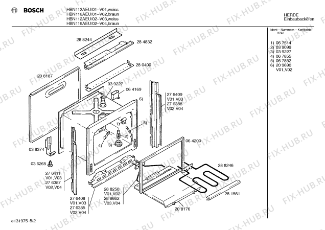 Схема №2 H5506V с изображением Корпус для плиты (духовки) Bosch 00094953