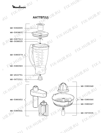Взрыв-схема кухонного комбайна Moulinex AAT7B7(U) - Схема узла WP002696.0P2