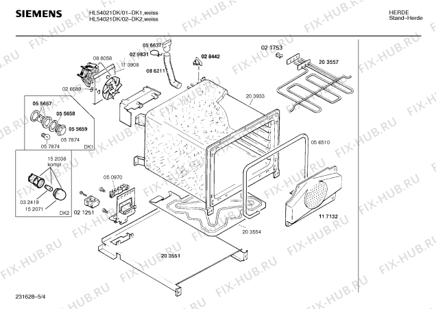 Взрыв-схема плиты (духовки) Siemens HL54021DK - Схема узла 04