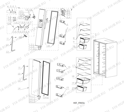 Взрыв-схема холодильника Hotpoint SXBHE924WDUK (F105541) - Схема узла