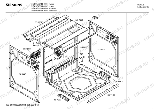 Схема №5 HB89E45 с изображением Вкладыш информационной папки для плиты (духовки) Siemens 00583559