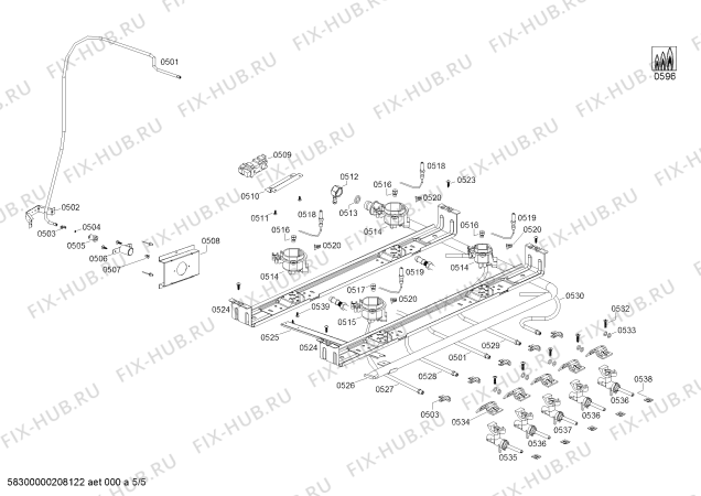 Схема №5 FP107K12SC COCINA CX620 BLANCA с изображением Панель для электропечи Bosch 11012096
