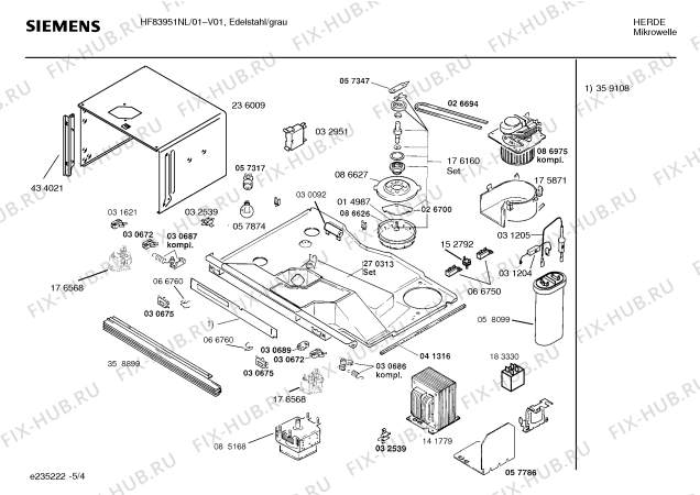 Взрыв-схема микроволновой печи Siemens HF83951NL - Схема узла 04