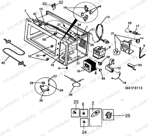 Взрыв-схема микроволновой печи Unknown NF6085 - Схема узла H40 Magnetron, fan, (General section) B