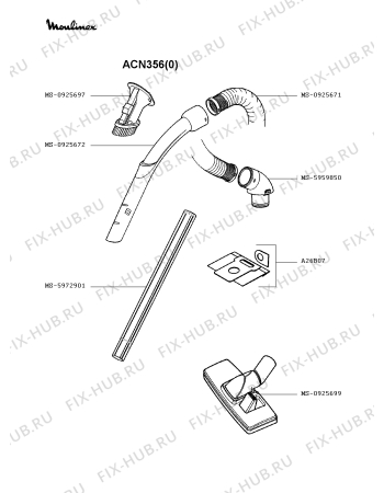Взрыв-схема пылесоса Moulinex ACN356(0) - Схема узла 5P002243.3P2