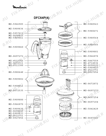 Взрыв-схема кухонного комбайна Moulinex DFC64P(4) - Схема узла VP002962.3P2