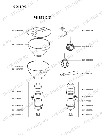 Взрыв-схема кухонного комбайна Krups F41B7010(0) - Схема узла Q0000034.4Q3
