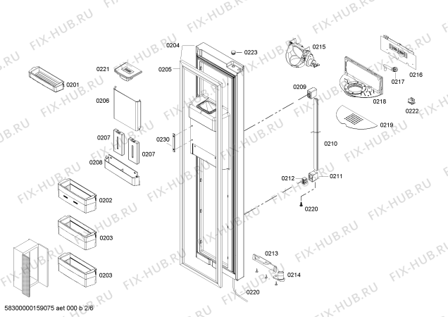 Схема №2 KAD63V00TI с изображением Дверь для холодильной камеры Bosch 00711101