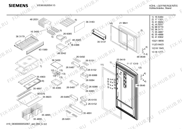 Взрыв-схема холодильника Siemens KS36U620SA - Схема узла 02