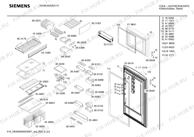 Схема №3 KS36U620SA с изображением Инструкция по эксплуатации для холодильника Siemens 00585575