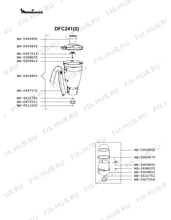Взрыв-схема кухонного комбайна Moulinex DFC241(0) - Схема узла OP002486.4P2