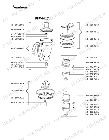 Взрыв-схема кухонного комбайна Moulinex DFC44E(1) - Схема узла YP002588.2P3