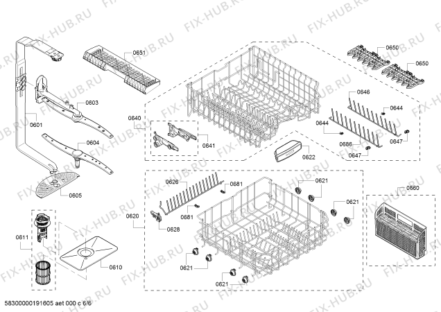 Взрыв-схема посудомоечной машины Bosch SHX5AVB5UC SilencePlus 46dBA - Схема узла 06