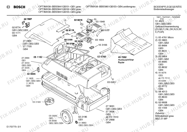 Схема №2 BBS5861GB OPTIMA 58 с изображением Панель для мини-пылесоса Bosch 00058633