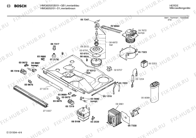Взрыв-схема микроволновой печи Bosch HMG8202 - Схема узла 04